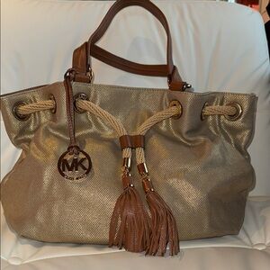 Michael Kors Gold and Brown Tote with Tassel Detail